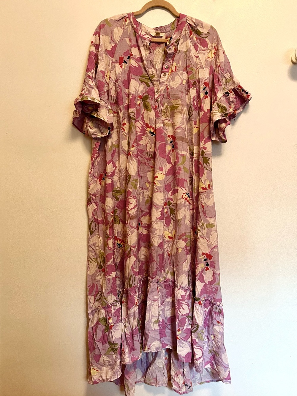 Terra & Sky Pink Floral Maxi Dress with Green Accents